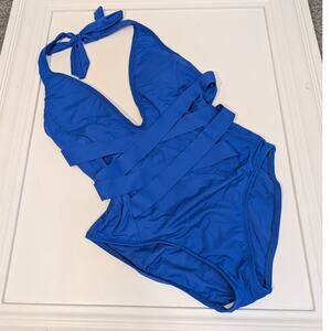 LaBlanca Plunge Neck OnePiece Swimsuit Halter Tie Low Back Pool Beach - Size 6